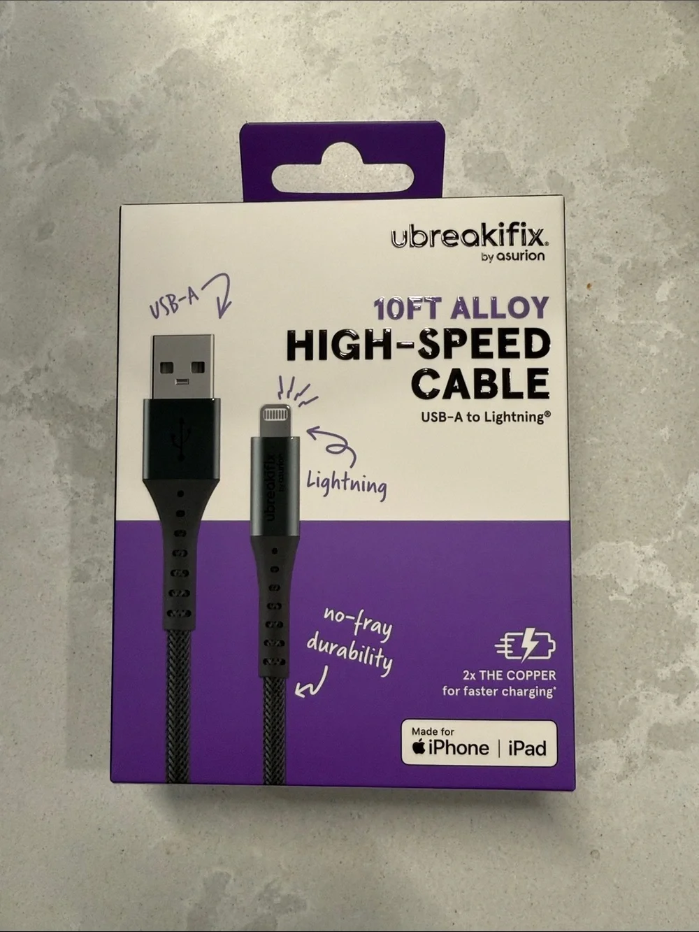 BRAND NEW 10ft Alloy High-Speed USB-A to Lightning Cable - Black